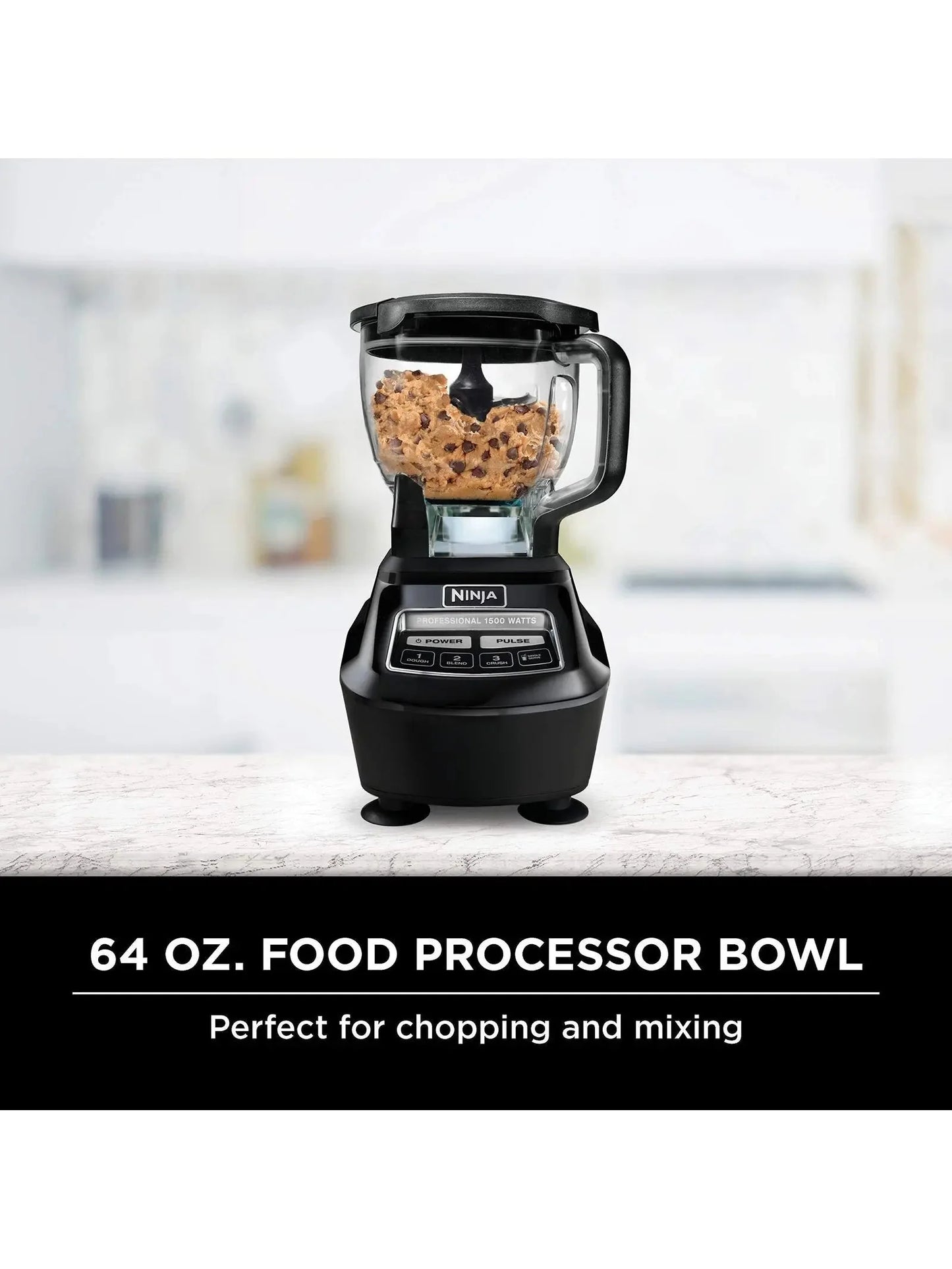 Ninja BL770 Mega Kitchen System, 1500W, 4 Functions for Smoothies, Processing, Dough, Drinks & More, with 72 oz.* Blender Pitcher, 64 oz. Processor Bowl, (2) 16 oz. To Go Cups & (2) Lids, Black