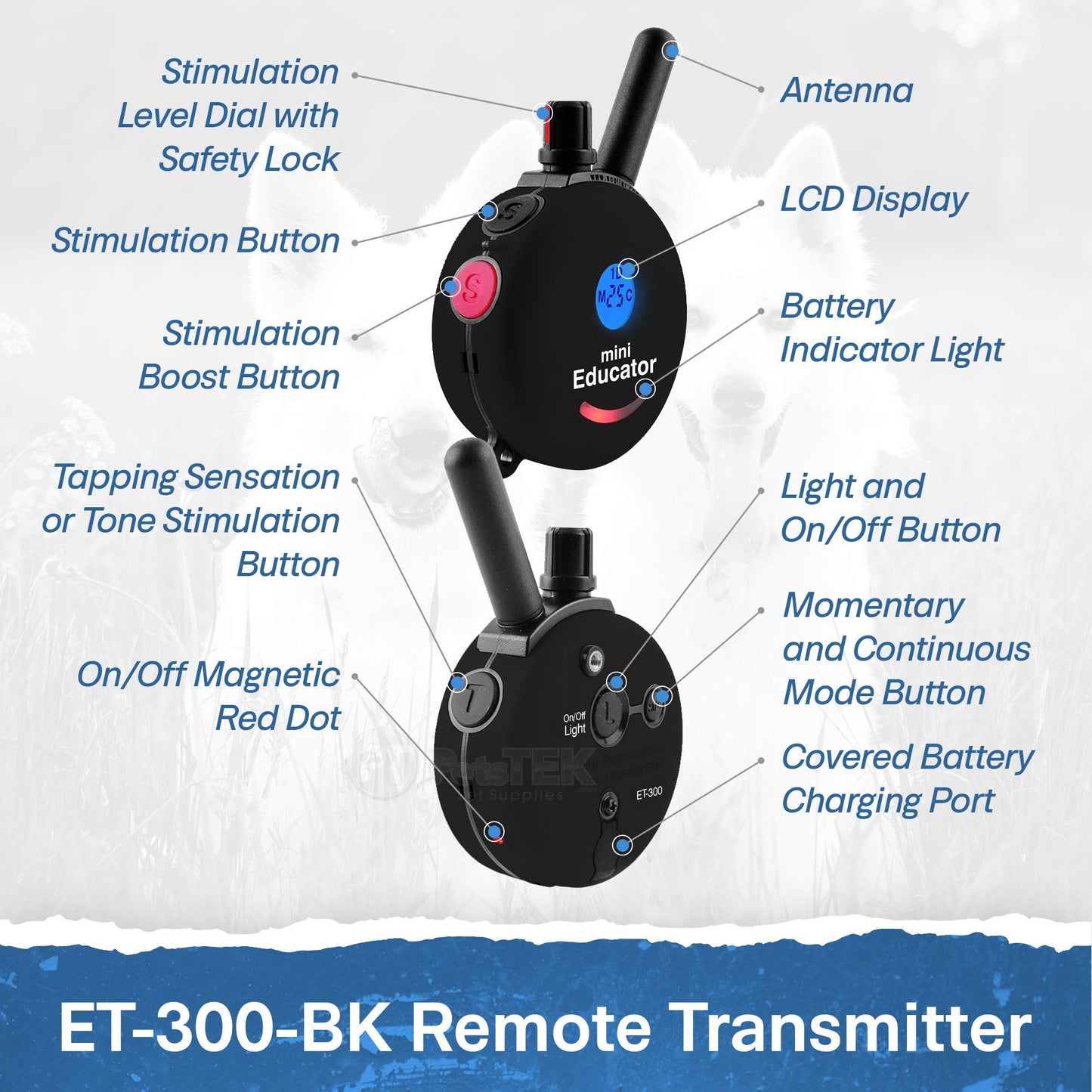 EDUCATOR ET-300 Black Mini E Collar for Dog Training Remote