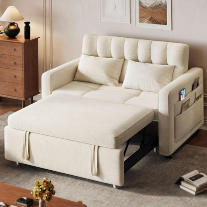 DWVO 3-in-1 Convertible Sofa Bed, 55" Sleeper Sofa with Pull-Out Bed, Cat-Scratch-Proof Fabric Futon Couch with Adjustable Backrest and Side Pocket, Loveseat for Living Room Apartment, Grey