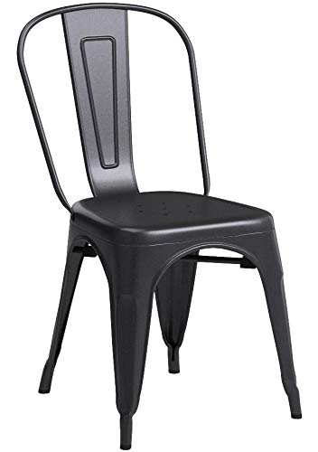 FDW Metal Dining Chairs Set of 4 - Black Stackable Tolix