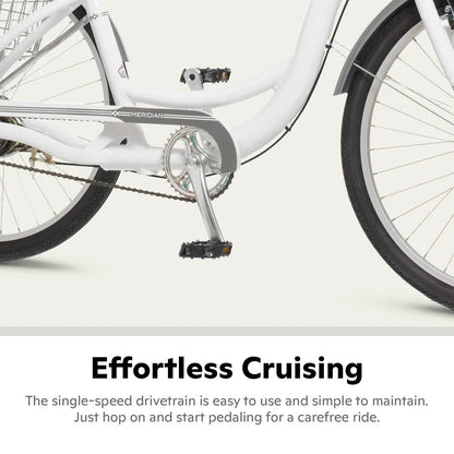 Schwinn Meridian Adult Tricycle Bike Mens and Womens Three Wheel Beach Cruiser 26-inch Wheels Low Step-Through Frame Wide Seat Rear Folding Basket Sin