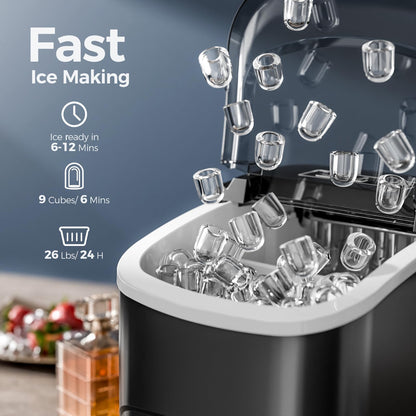 ELECTACTIC Ice Maker Countertop Portable 26Lbs/24H Self-Cleaning