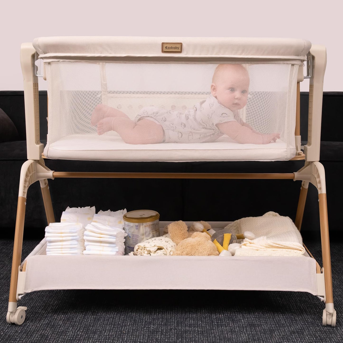 EZEBABY Baby Bassinet Bedside Sleeper - 3-in-1 Rocking Crib