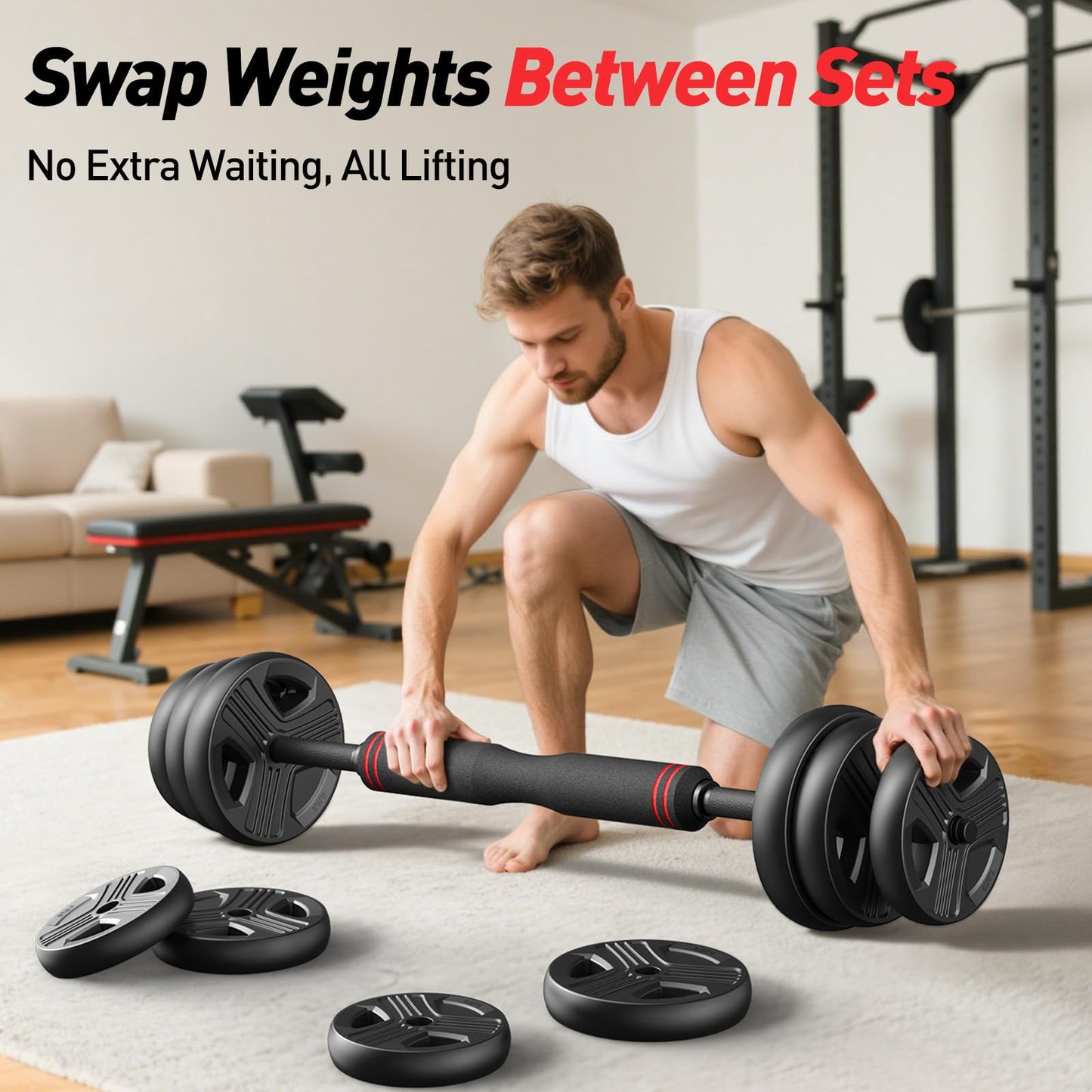 FITPLAM Adjustable Dumbbell Set 20-90lbs - 5 in 1 Weights