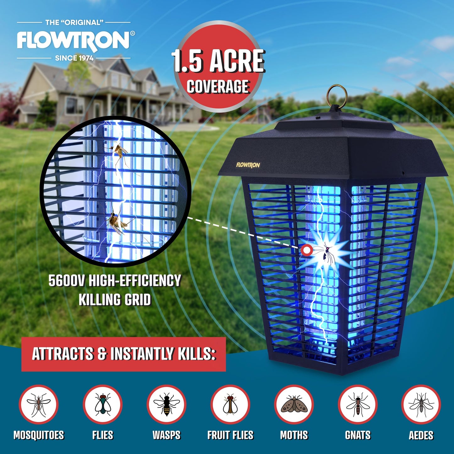 FLOWTRON Bug Zapper - 80W Electric Insect & Mosquito Killer