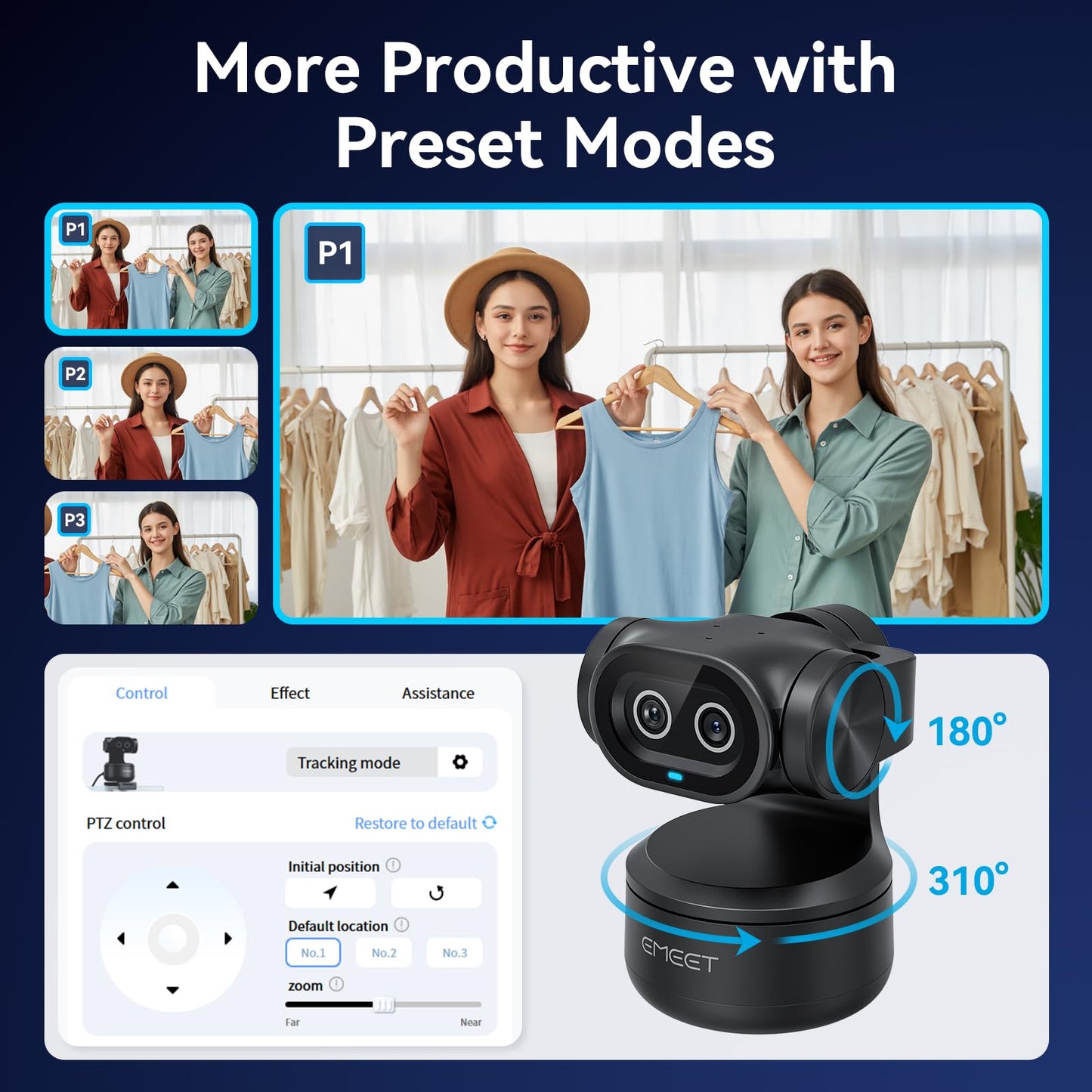 EMEET PIXY 4K AI Dual-Camera PTZ Webcam with Gesture Control