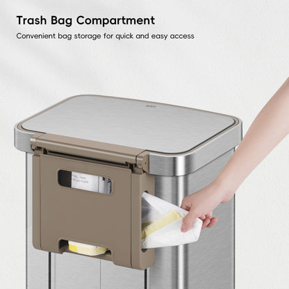 EKO Hudson Matte Stainless 75L Step Trash Can with Storage