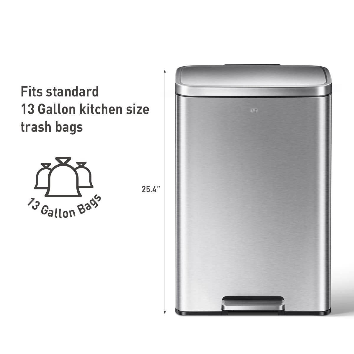 EKO Madison Brushed Stainless 50L Step Trash Can