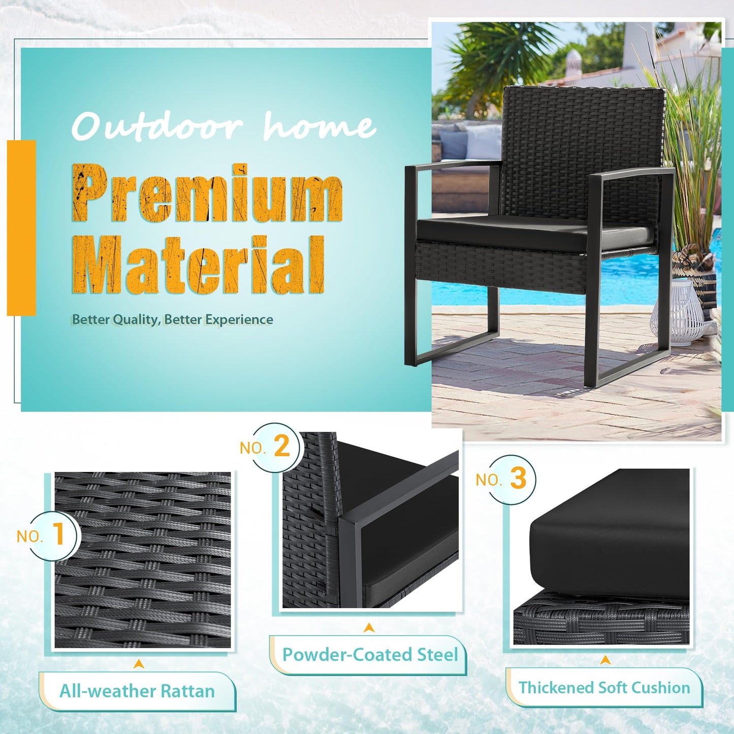 FLAMAKER 3 Pieces Outdoor Wicker Furniture Set with Coffee Table