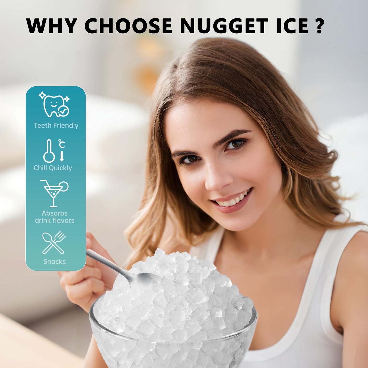 EUHOMY Nugget Ice Maker Countertop - 34lbs Per Day, Portable