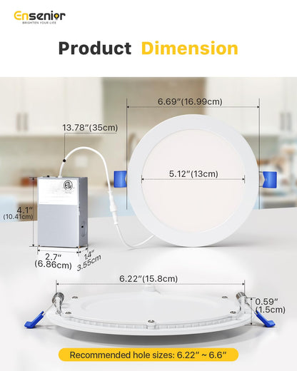 ENSENIOR 24 Pack LED Recessed Ceiling Lights - Dimmable 1200LM
