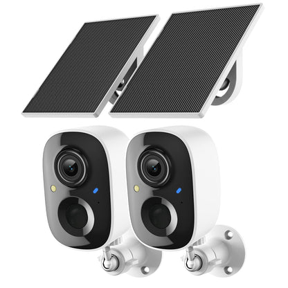 FAZOXO 2K Wireless Outdoor Solar Security Cameras - 2 Pack