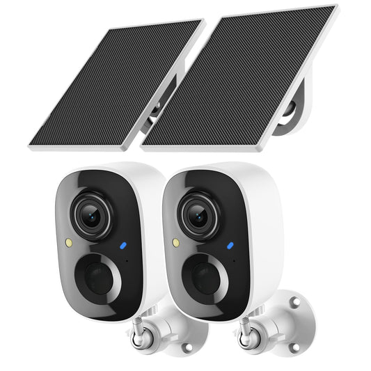 FAZOXO 2K Wireless Outdoor Solar Security Cameras - 2 Pack