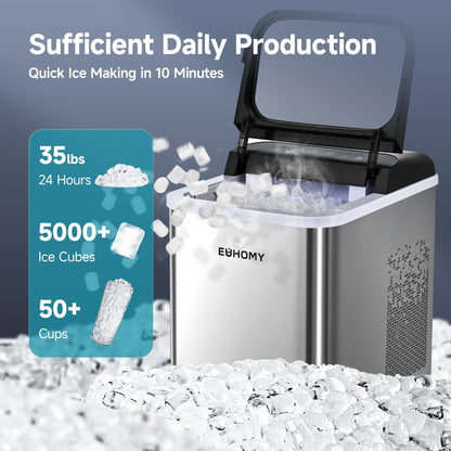 EUHOMY Nugget Ice Maker - Portable, Ready in 8 Mins, 35lbs/24H