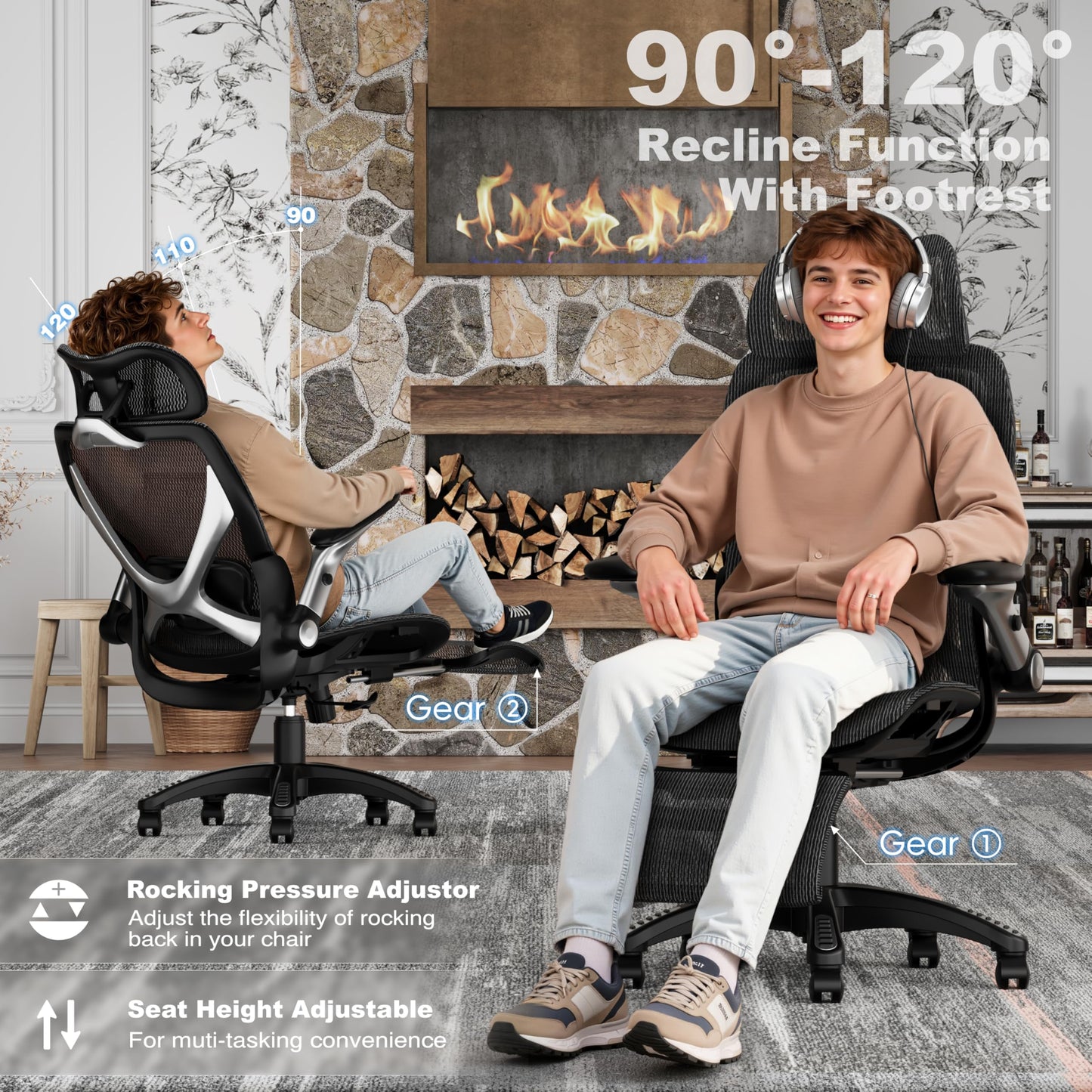 ELABEST X100 Ergonomic Mesh Office Chair with Footrest
