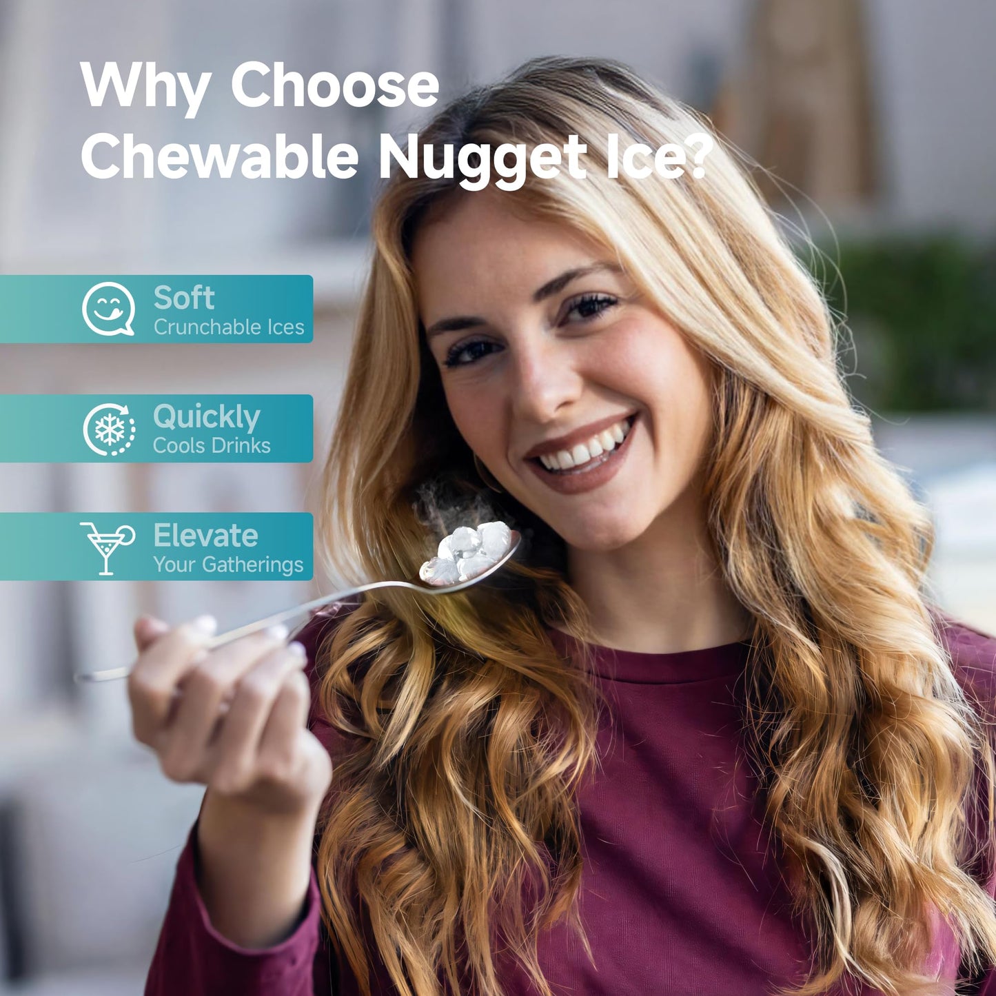 EUHOMY Nugget Ice Maker - Portable, Ready in 8 Mins, 35lbs/24H