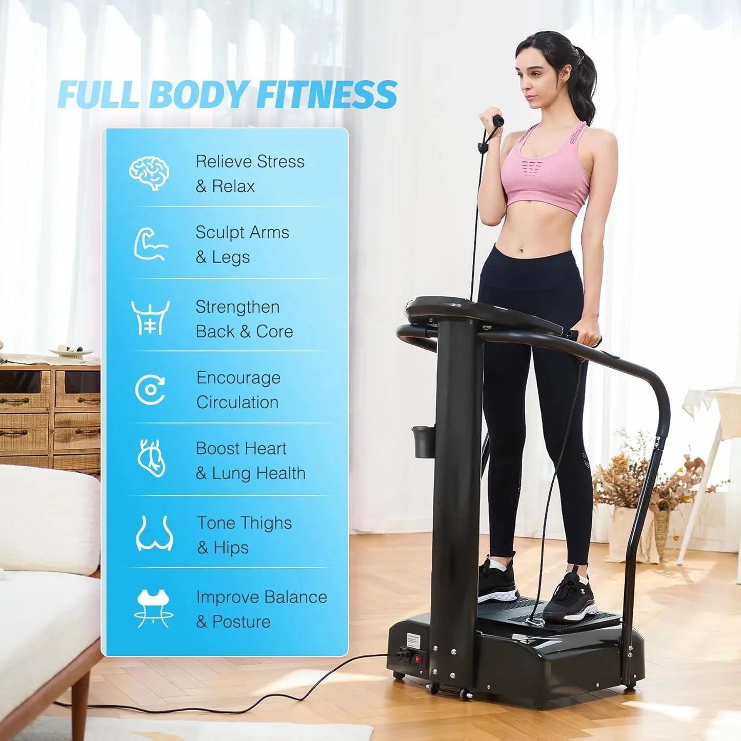 Whole Body Vibration Plate, 500W Vibration Plate Exercise Machine with 99 Levels 3 Preset Modes & 2 Resistance Bands, Training Fitness Vibration Platform Machine for Home Gym with 330lb Capacity