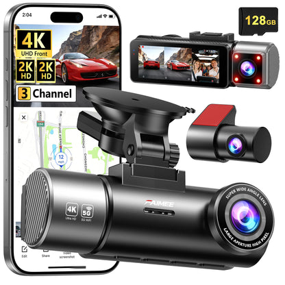 FAIMEE 4K Dash Cam Dual Wifi, GPS, Night Vision, 128GB Card