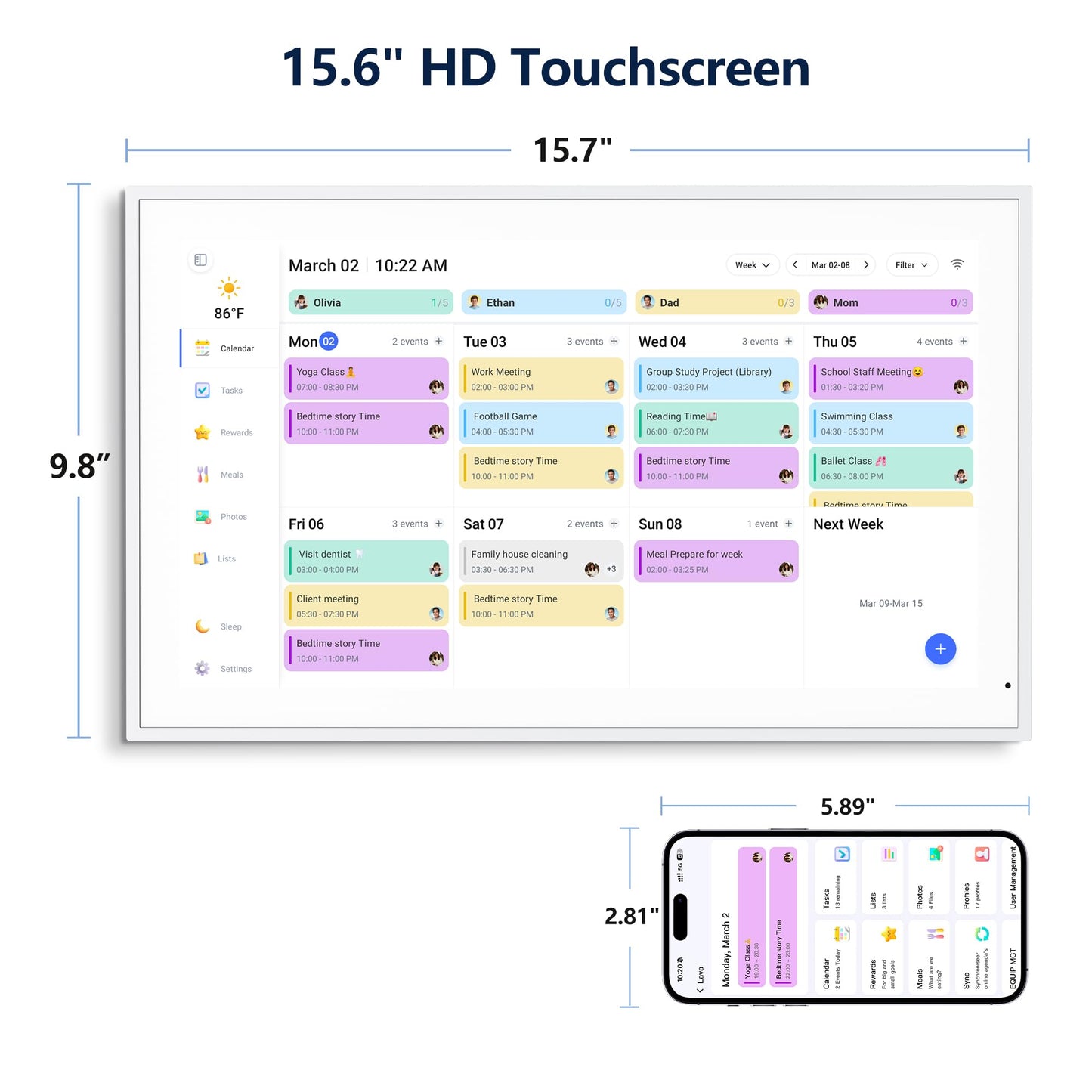 FLYEVFISH Digital Calendar 15.6 Inch Interactive Wall Planner