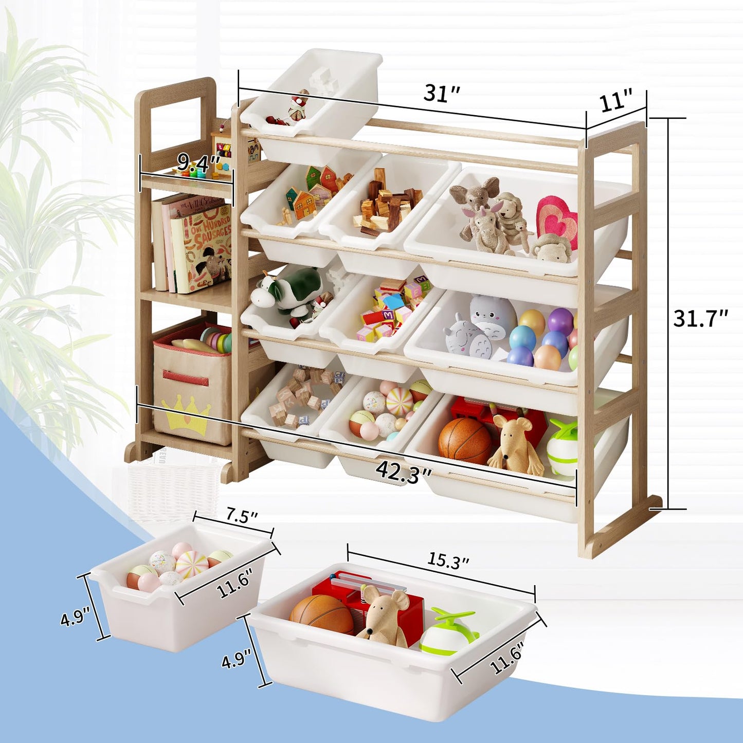 EXPERLAM Toy Storage Organizer with Bookshelf & 12 Bins