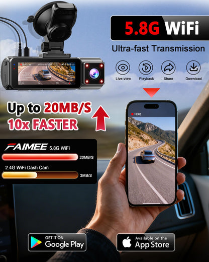 FAIMEE 4K Dash Cam Dual Wifi, GPS, Night Vision, 128GB Card