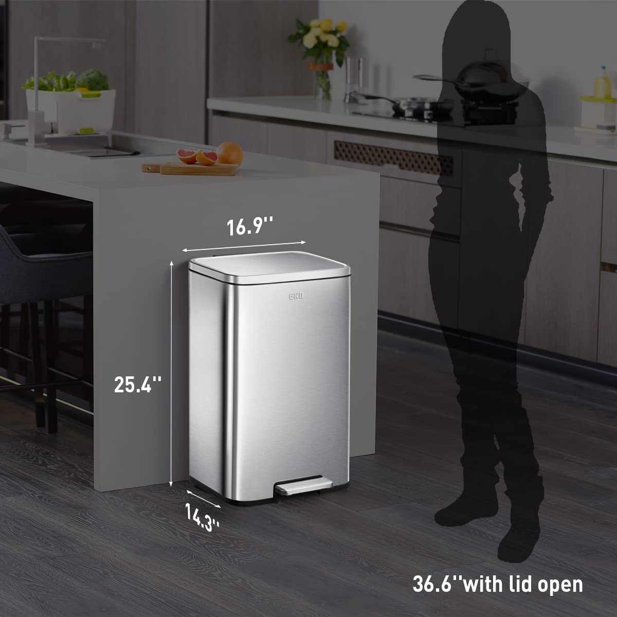 EKO Madison Brushed Stainless 50L Step Trash Can