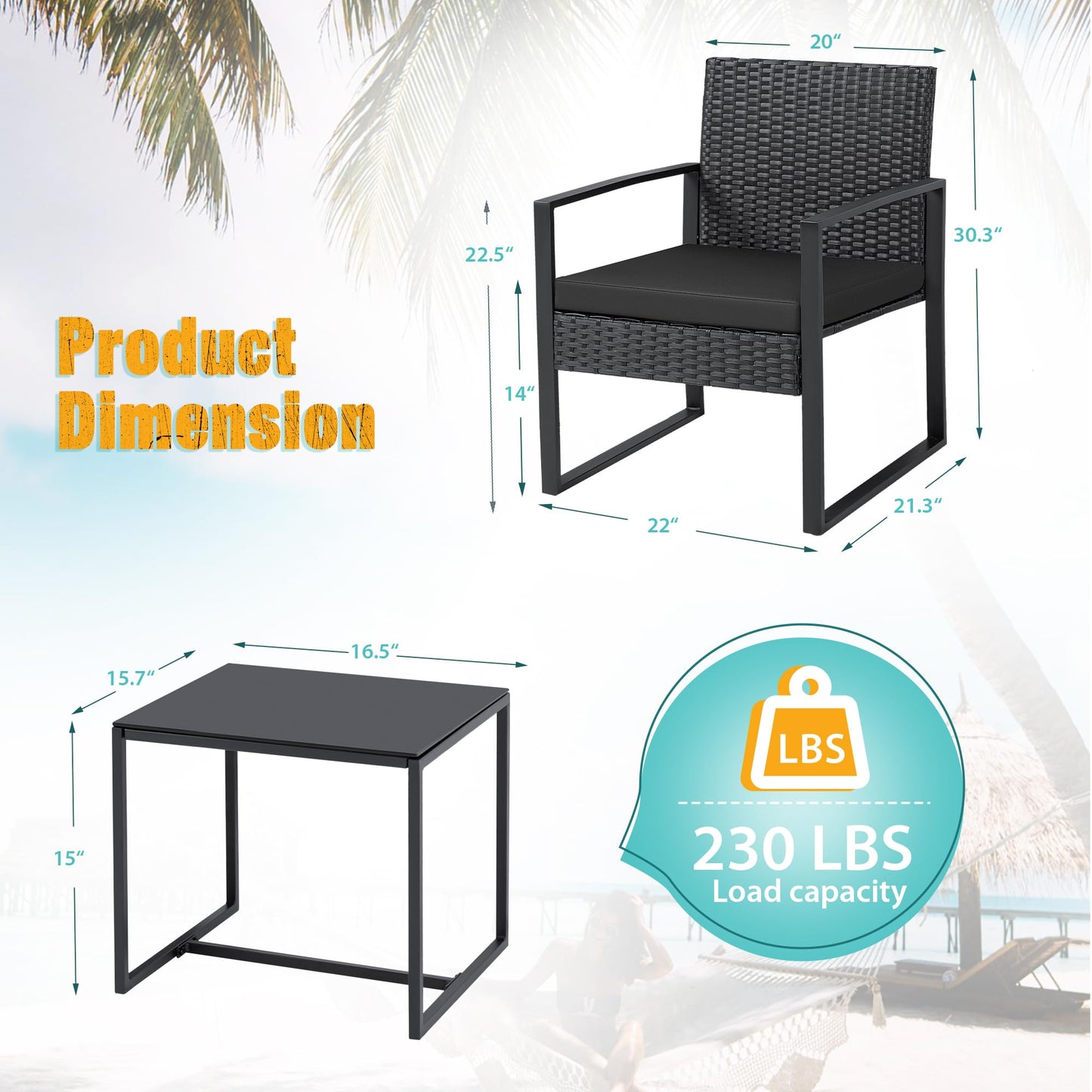 FLAMAKER 3 Pieces Outdoor Wicker Furniture Set with Coffee Table