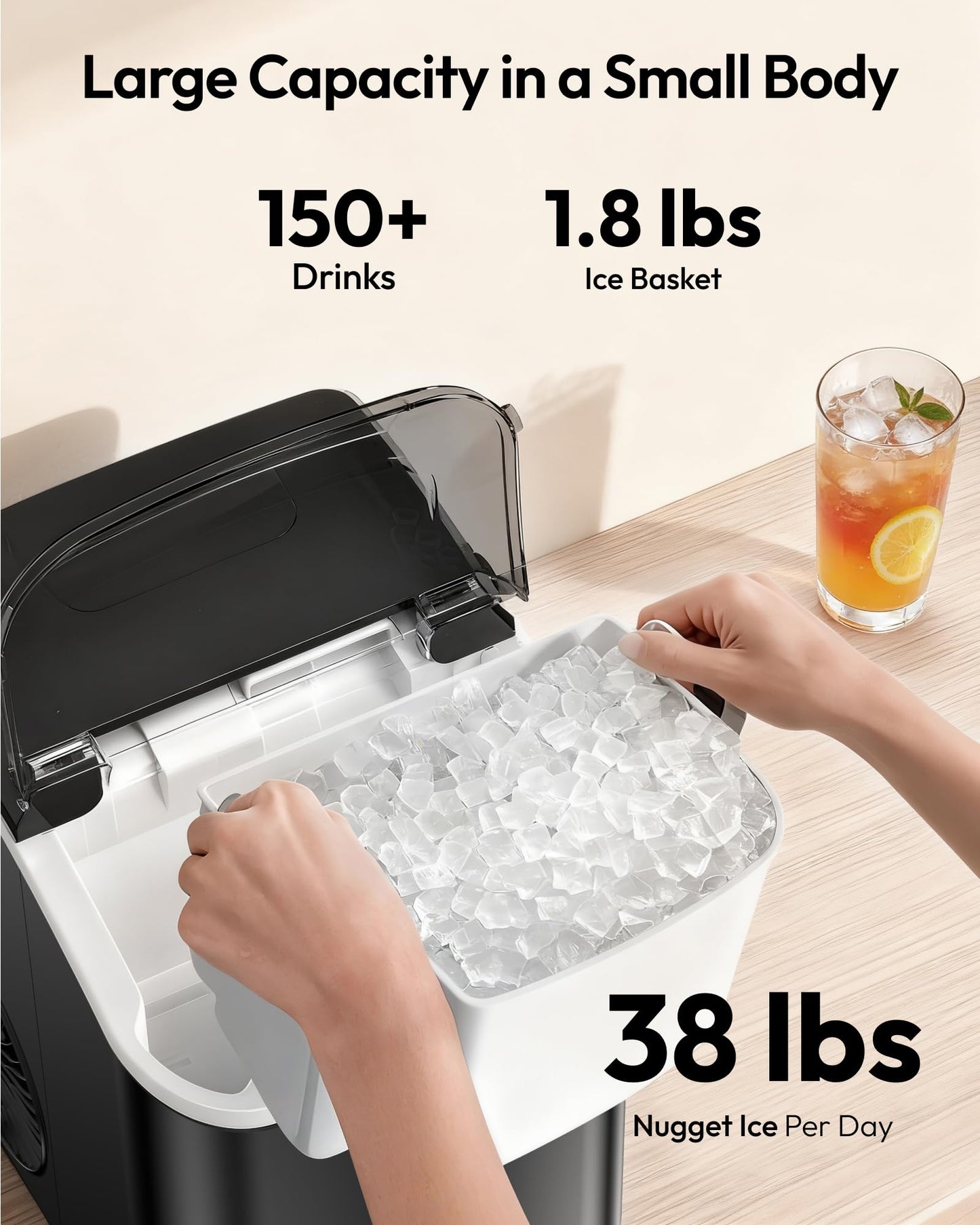 EUHOMY Nugget Ice Maker - Portable Self-Cleaning, 38lbs/Day