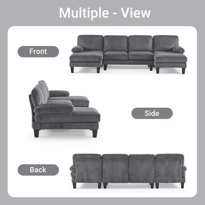 VINGLI 110" Sectional Couches for Living Room,U Shaped Couch with Double Chaise, 4-Seat Sofa Set with Chenille Fabric for Home Furniture,Beige
