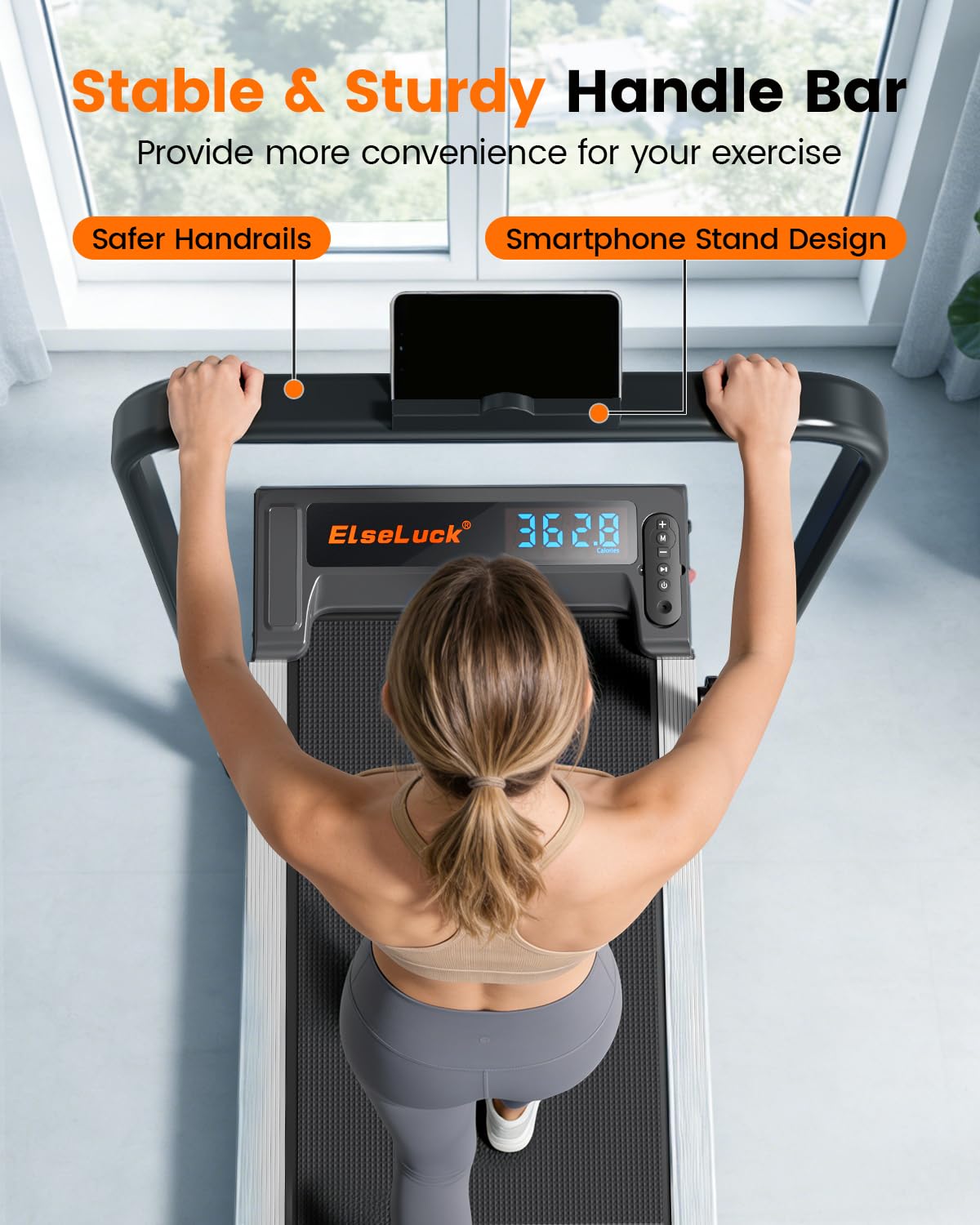 ELSELUCK Walking Pad Treadmill with Incline & Handle Bar