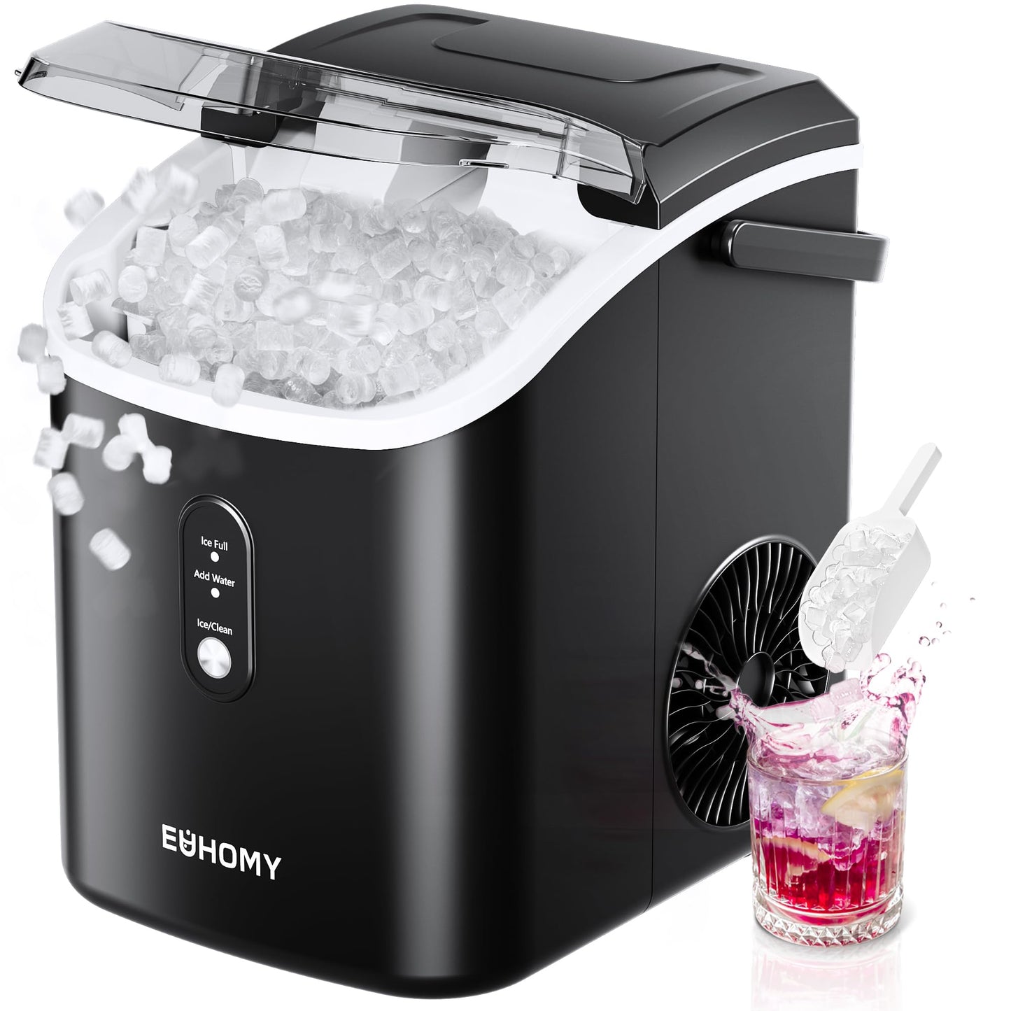EUHOMY Nugget Ice Maker Countertop - 34lbs Per Day, Portable