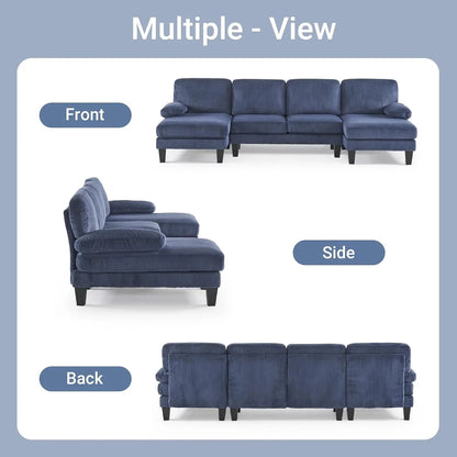 VINGLI 110" Sectional Couches for Living Room,U Shaped Couch with Double Chaise, 4-Seat Sofa Set with Chenille Fabric for Home Furniture,Beige